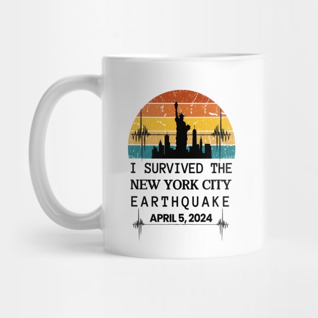 I Survived the New York NYC Earthquake April 5, 2024 memorabilia, New York City Skyline Statue of Liberty, Vintage Distressed Retro Sunset by Motistry